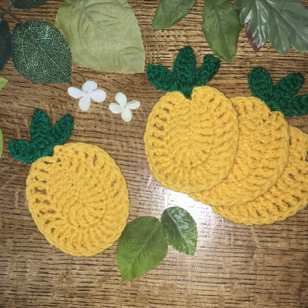 Handmade crochet pineapple coasters